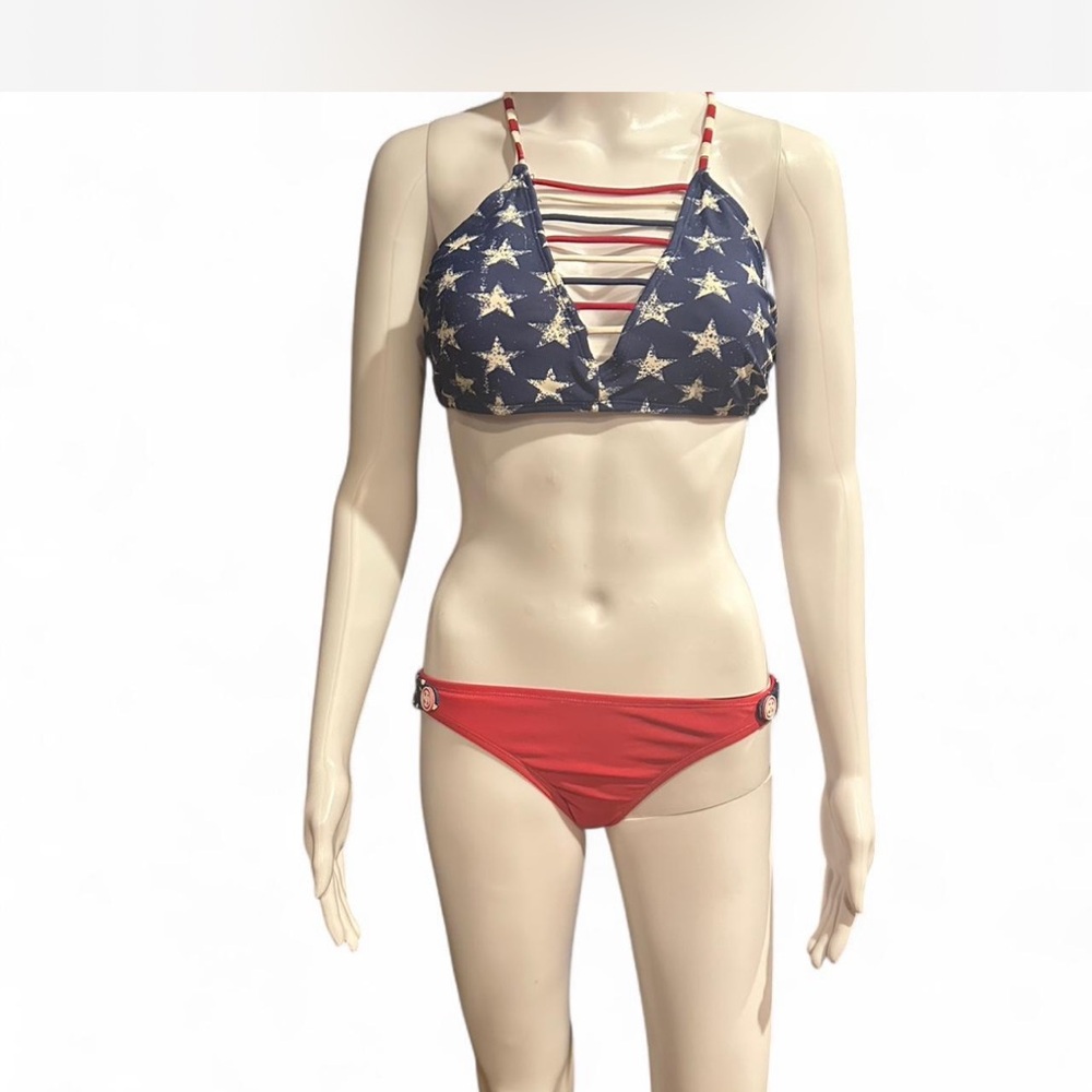 Xhilaration Red and Blue Bikini Set with Star Patterns